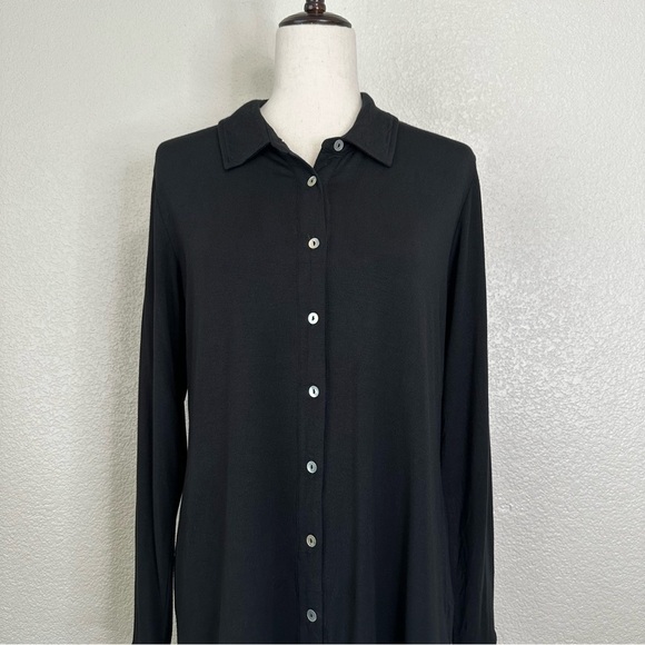 Soft Surroundings Black Criss-Cross Back Button Down Tunic Shirt, Sz Medium - Picture 3 of 13